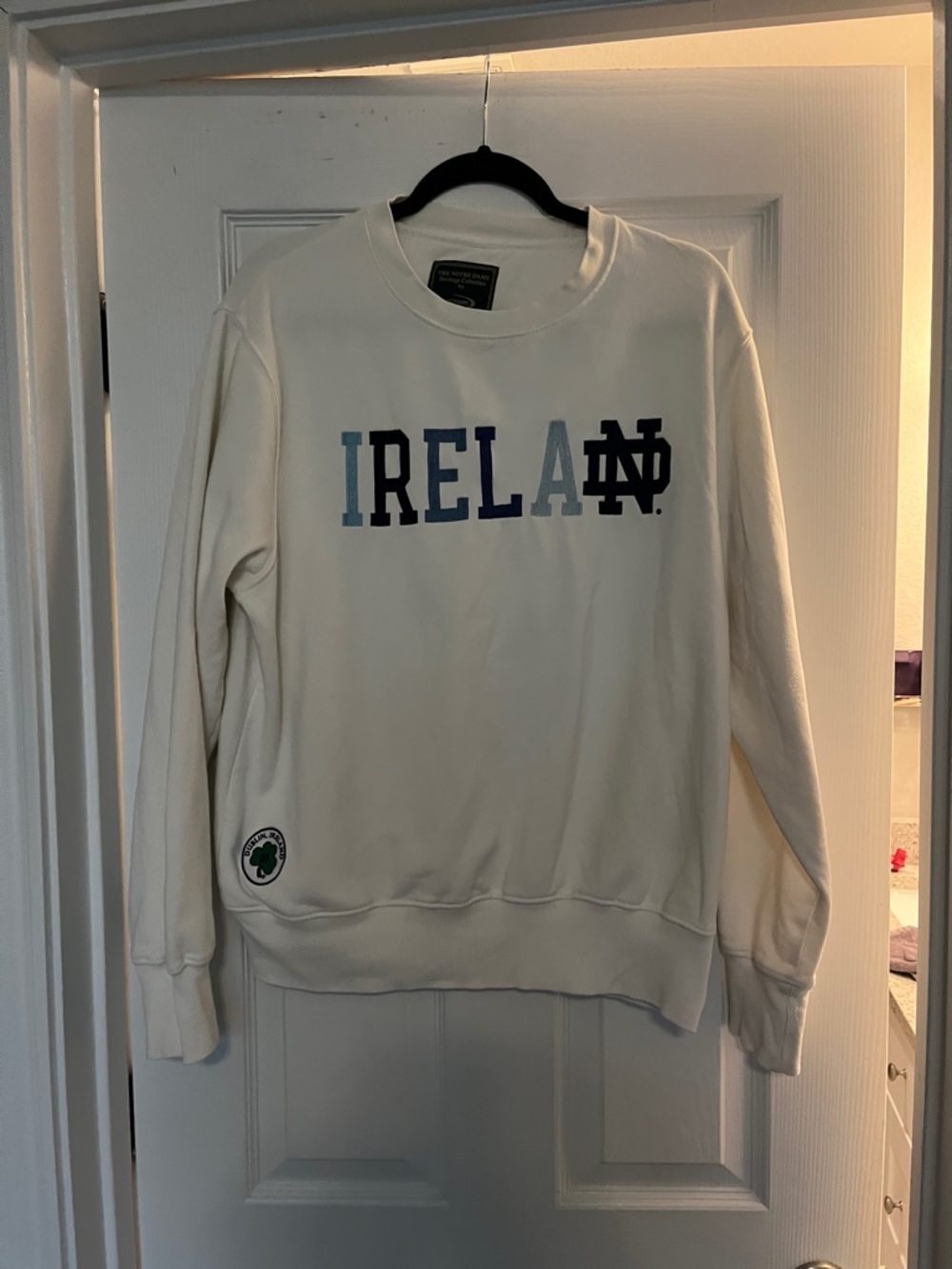 Ireland Crewneck Sweatshirt with Blue Lettering (tiny mark on sleeve)